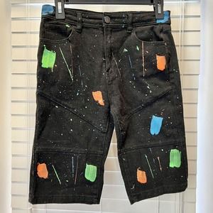 GS-115 Boy's Size 16 Black Paint Splatter Denim Jean Bermuda Shorts